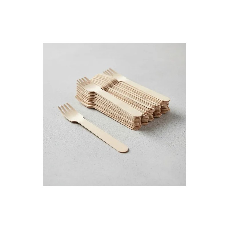Tenedor Madera Biodegradable 6 Pulgadas 100 Piezas Wecare Ecológico Beige