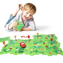 KADAYAYA Puzzle Track Toy Set Puzzle Track Playset for Children Aged 4-6 Years Puzzle Toy Car with Racing Vehicle Montessori Toy Gift Boys Girls 3 4 5 6