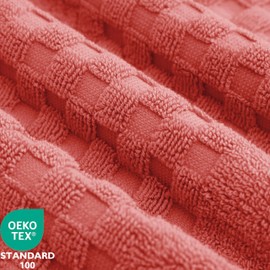 Feather & Stitch 100% Cotton 625 GSM Bath Towel Set of 6, Ultra Soft Highly Absorbent 2 Bath Towels, 2 Hand Towels & 2 Washcloth - Luxury Quick Dry Shower Towels | Coral