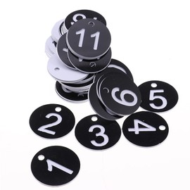 Pack of 50 Plastic Numbered Tags, 1-100 Engraved Number Discs Without Rings for Workshops, Parties, Sauna