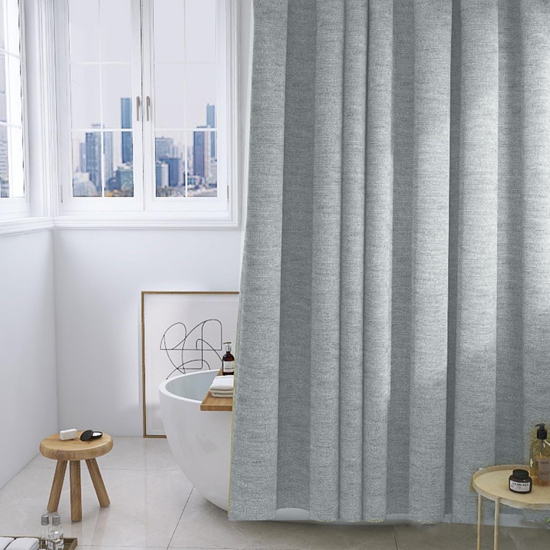 YISURE Grey Shower Curtain Linen Style Without Hooks Needed, 72x72