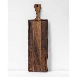Elegant Walnut Wood Long Serving Board with Handle - Charcuterie Wooden Board - Stylish Versatility for Culinary Delights - Reversible with Juice Groove - 18.9x6.1x0.8 in - Woodie Poppins