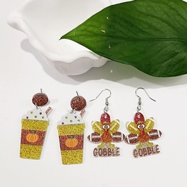 Glitter Turkey Maple Leaf Thanksgiving Earrings Autumn Fall Cute Chicken Lightweight Holiday Jewelry Gift-J