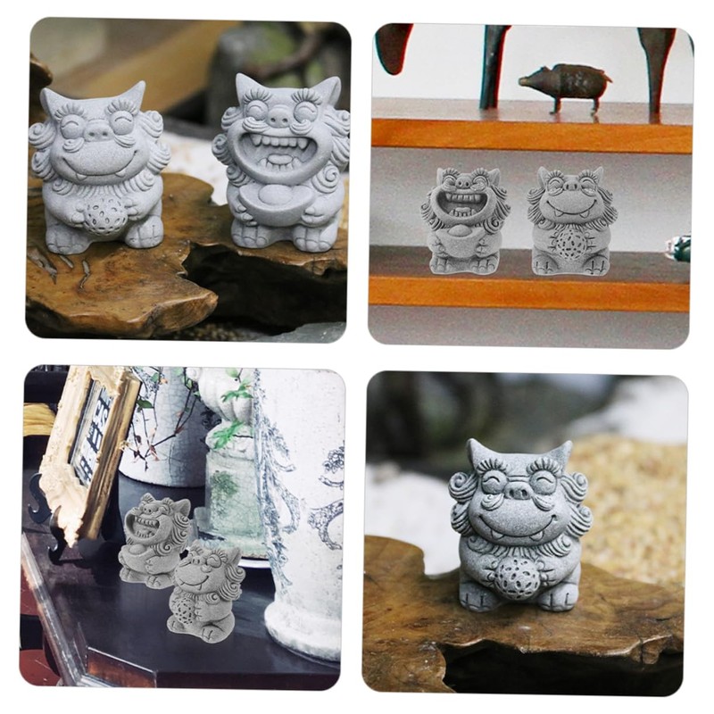 Levemolo 2pcs Mini Lion Statue Sturdy Decorative Lion Figurine Chinese