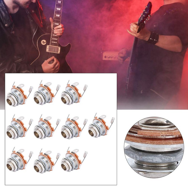 10pcs 6.35mm Mono Input Socket Panel Mount Electric Guitar Bass