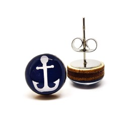 Stud Earrings, Nautical, 10 mm, Handmade, for Women Girls Men Stainless Steel Posts for Sensitive Ears (Anchor)