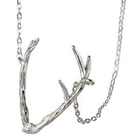 NicoWerk Halskette Damen Silber 925 – Silberkette Damen mit Anhänger in Form von Geweih mit funkelndem Stein, Kette für Frauen - SKE782