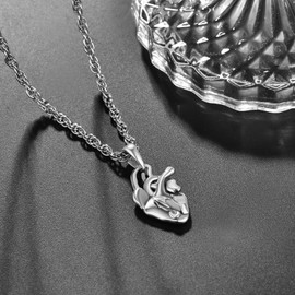 Heart Praying Hands Anatomical Organs Necklace Sterling Silver Heart Praying Hands Cool Jewelry for Men Women