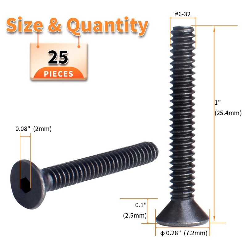 YOUFEN #6-32 X 1 Flat Head Socket Cap Screws 10.9
