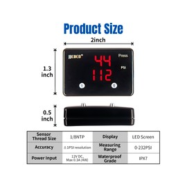 JJCOCO Dual Oil Pressure Gauge 232PSI LED Digital Display 12V Press Gauge Meter Kit with Oil Pressure Sensor for Car Truck Vehicle Automotive