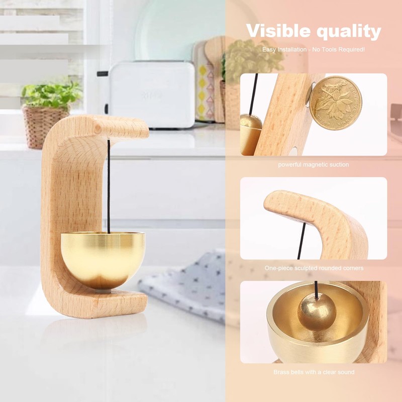 Door Chime Bell 2 Pack, Magnetic Beech Wood Shopkeepers Bell