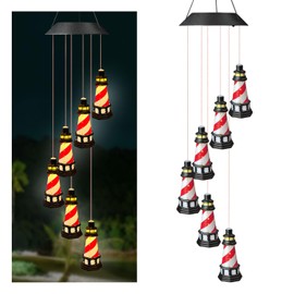 Lighthouse Solar Windchimes Outdoor Lighthouse Decorative Wind Chimes Solar Hanging Lighthouse Outdoor Garden Lighthouse（Red）