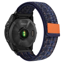 SumRioo 22 mm QuickFit Strap for Garmin Fenix E/Fenix 8 47 mm/7/7 Pro/7 Pro Solar/6/6 Pro/5/5 Plus, Nylon Band for Garmin Epix 2, Instinct/Instinct 2 Solar, Forerunner 965/955/945/935, Blue/Orange
