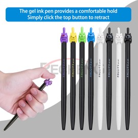 retractable cat gel pens,Fine Point 0.5mm black ink,Cute kitty fun ball point pens for girls School Office Supplies,12pcs fun pens.