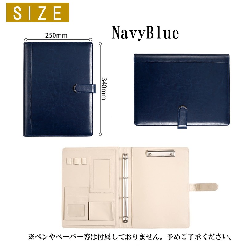 NOELAMOUR Clipboard A4 Bi-Fold PU Leather Binder Multifunctional Folder (Navy