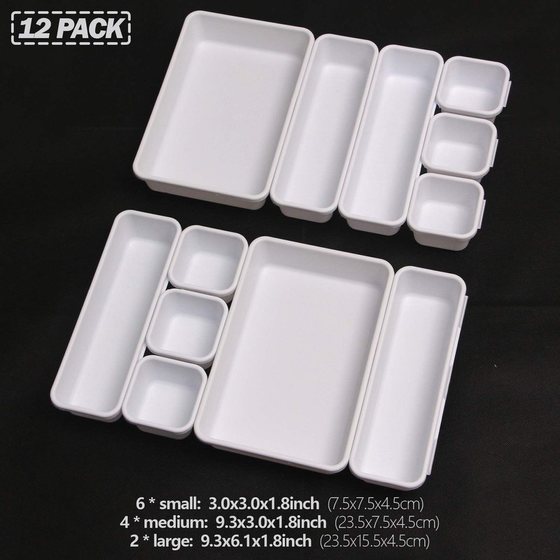 Set of 12 Interlocking Desk Drawer Organizer Tray Dividers Plastic