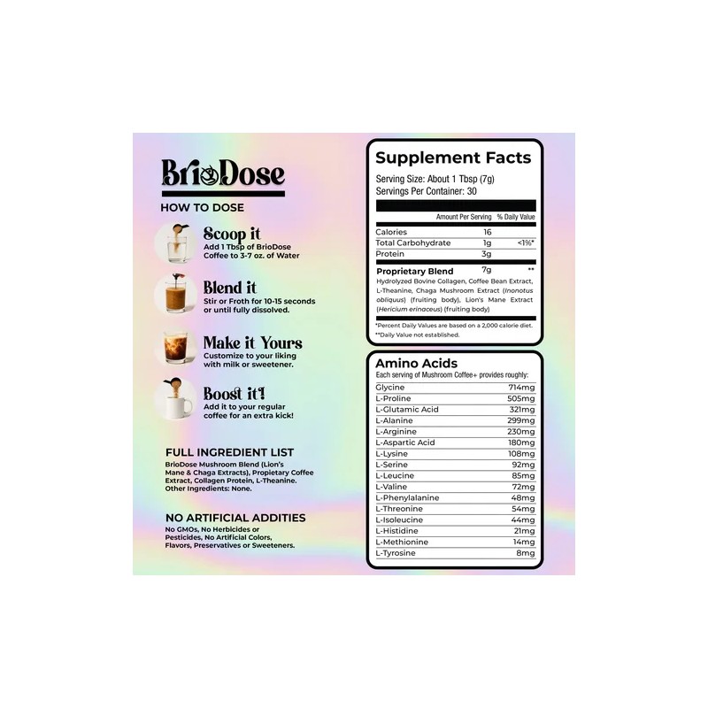 Briodose Café Adaptogénico Con Colágeno 30 Porciones