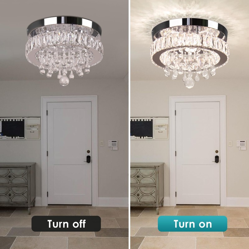 YPQXYHDA Led Crystal Raindrop Ceiling Light,11.8" Flush Mount Chandelier Light