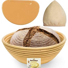 9 Inch Bread Banneton Proofing Basket - Baking Bowl Dough Gifts for Bakers Proving Baskets for Sourdough Bread Scraper Tool Starter Proofing