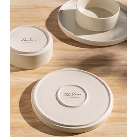 TheTerra Ceramic Dinnerware Sets for 4, 12 Pieces Handmade Reactive Glaze Plates and Bowls Set, Scratch Resistant Dish Set, Oven & Microwave & Dishwasher Safe, Ice Cream