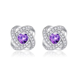 Iefil February Birthstone Earrings for Women, 925 Sterling Silver Heart Earrings for Women Jewelry Wife Earrings Mothers Day Valentines Christmas Birthday Gifts for Women Amethyst Purple