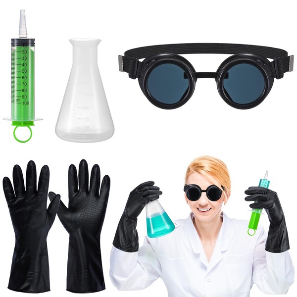 Relaxweex 4 Pcs Mad Scientist Costume for Adult Halloween Party
