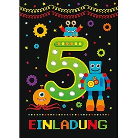 12 Invitations for 5th Children's Birthday Boys Boys Robot Robot