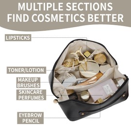 LAKSMI Women Travel Makeup Bag Portable Cosmetic Bags, Waterproof Pouch Flat Toiletry Bag Make up Organizer with Divider and Handle