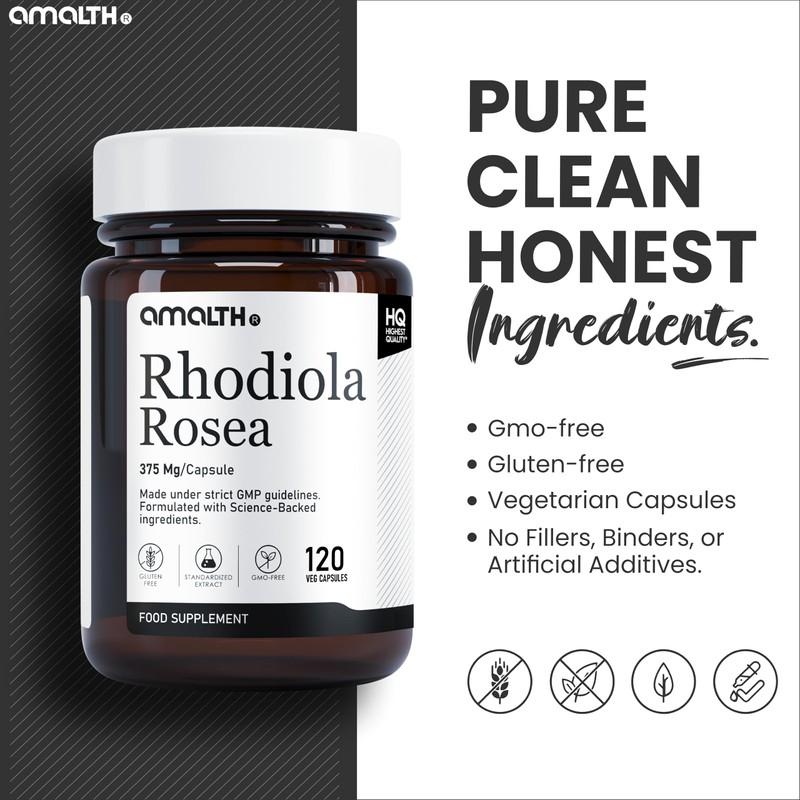 Amalth Rhodiola Rosea Capsules 375mg per Capsule | Standardised 3%