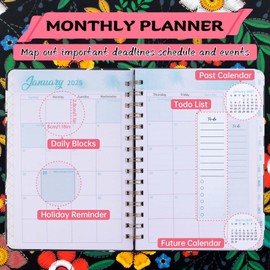 2025 Planner,Calendar 2025, Jan.2025 - Dec.2025, 2025 Planner Weekly and Monthly with Tabs, 6.3" x 8.4", A5 Hardcover with Back Pocket + Thick Paper + Elastic Closure -Oil Painting (E)