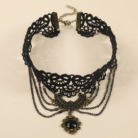 Missgrace Boho Punk Vintage Black Shiny Tassels Beads Choker Necklace for Women Chunky Short Multilayer Necklace Black Chain Necklace Jewelry for Women