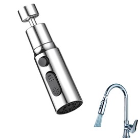 Ginddy Tap Attachment, 3 Modes Kitchen Bathroom Tap Bubbler Extension Filter 360 Degree Aerator Swivel Multifunctional Water Saving for Kitchen Bathroom Tap Water Saving (Silver)