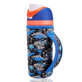 16 oz Cute Printed Sleeve Compatible for Owala Kids FreeSip Neoprene Water Bottle Compatible with Owala 16 Ounces Protective Cover With Handle Designed for Boys Girls Travel School（Dinosaur）