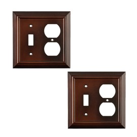 Pack of 2 Wall Plate Outlet Switch Covers by SleekLighting | Decorative Dark Brown Mahogany Look | Variety of Styles: Decorator/Duplex/Toggle / & Combo | Size: 2 Gang Combo Toggle and Receptacle