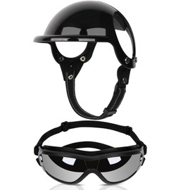 SlowTon Dog Helmet and Goggles Large - UV Protection Doggy Sunglasses Dog Glasses Pet Hat Motorcycle Helmets with Ear Holes, Dogs Hard Hat Doggy Sunglasses for Biking Cycling (Black, Large)
