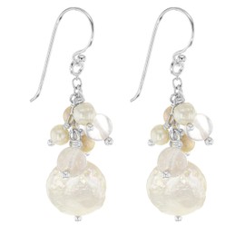 Tuscany Silver Women's Sterling Silver Pearl and Rose Quartz Drop Earrings