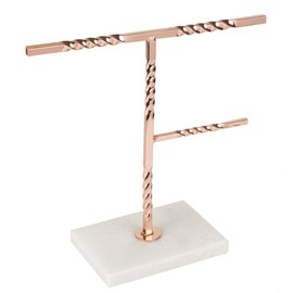 Creative Home Jewelry Tree Stand Accessory Hanger Organizer with Natural Stone Marble Base Copper Plated Hanger Pole, Off-White