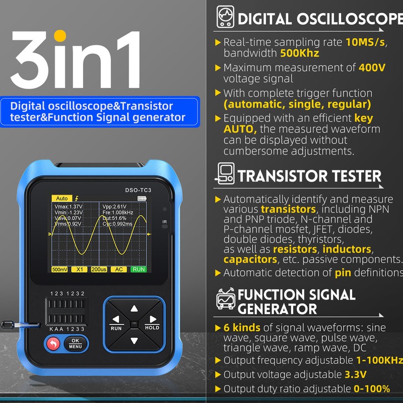 Handheld Portable Digital Oscilloscope Transistor Checker Tester Inductance Capacitance Resistance