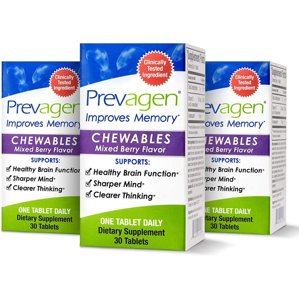 Prevagen Improves Memory - Regular Strength 10mg, 30 Chewables |Mixed Berry-3 Pack| with Apoaequorin & Vitamin D | Brain Supplement for Better Brain Health, Supports Healthy Brain Function