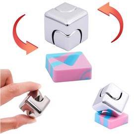 Desk Fidget Toys Spinner-Cube: Figetsss Cool Gadgets Metal Kinetic EDC-Toy with Silicone Base, ADHD Tools Cool Stuff Thing Office Toy Game Stress Relief Gift for Kid Children Teen Adult Christmas