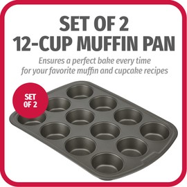 GoodCook Nonstick Steel 12-Cup Muffin Pan, Gray, Set of 2