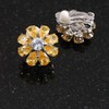 Yellow Citrine/Clear Cz Flower Clip On Earrings in Silver Tone