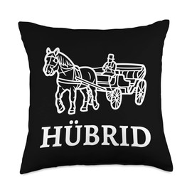 Funny hybrid satire car carriage horse electric Hü Brid-Funny Hybrid Car Horse Throw Pillow, 18x18, Multicolor