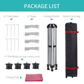 10 x 10 Pop Up Canopy, Pop Up Tent with One Push Setup and 3 Adjustable Heights, Easy Up Sun Shade with Wheeled Carry Bag, Outdoor Portable Shelter for Events, Parties, Camping, Pink