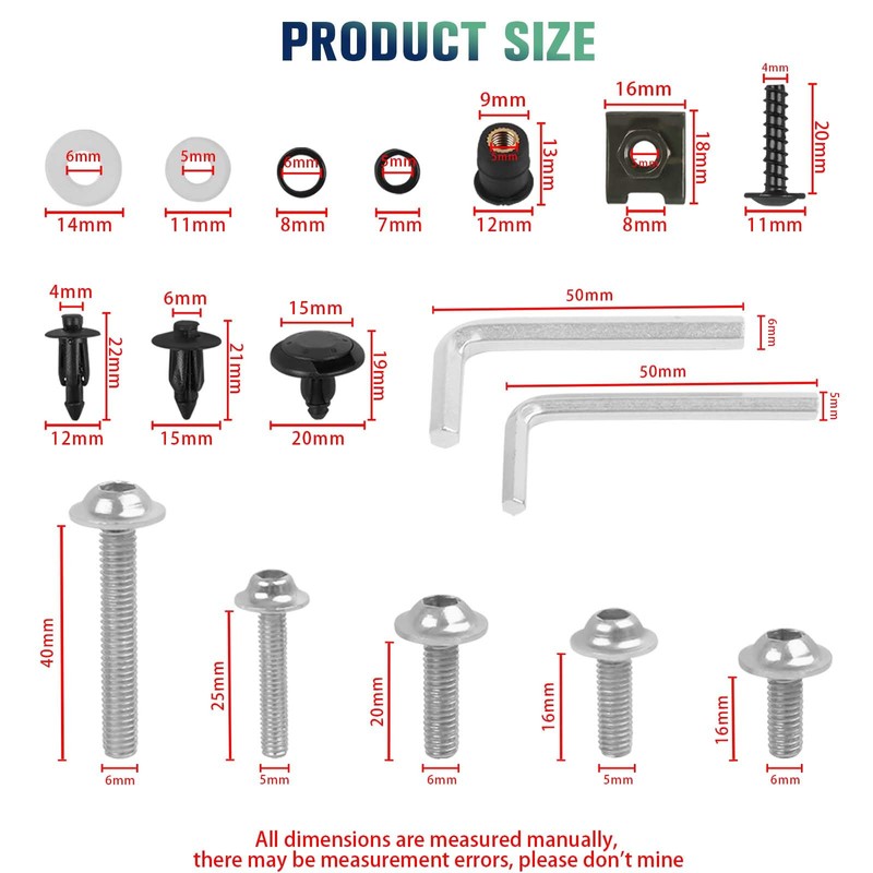 CHIFUN Motorcycle Fairing Bolt Kit, 195 Pcs M5 M6 Aluminum
