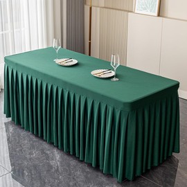 Tina 2 Pack Table Skirts for Rectangle Tables 6ft, Hunter Green Spandex Table Covers, Heavy Weight Wrinkle Resistant Stretch Fitted Tablecloths for Banquets, Weddings, Events, Parties