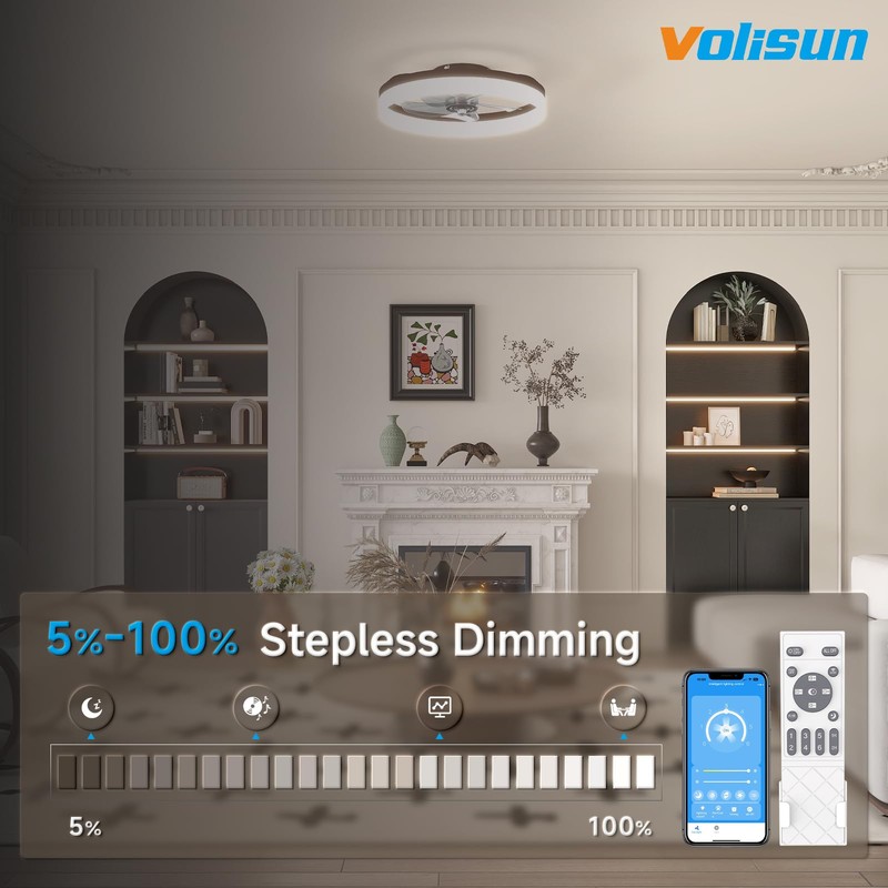VOLISUN Low Profile Ceiling Fans with Lights and Remote, 19.7in