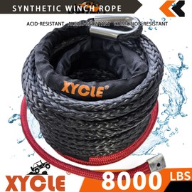 XYCLE Synthetic Winch Rope,3/8 "x 90.5Ft Synthetic Winch Line Cable Rope, 20000LBs Breaking Strength with Forged Winch Hook Black Protecing Sleeve for Off Road Vehicle Jeep ATV UTV SUV（Black）