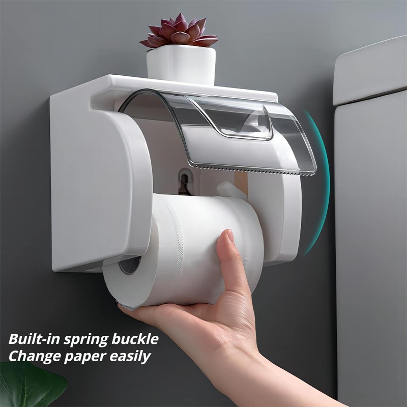 Self Adhesive Toilet Paper Holder with Shelf, Waterproof Toilet Paper
