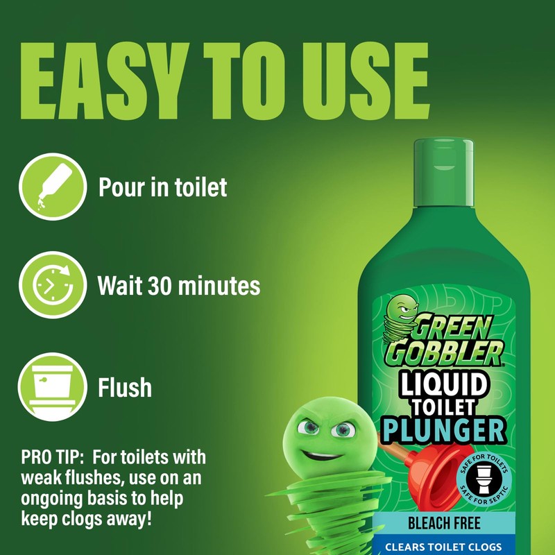 Green Gobbler Liquid Toilet Plunger | Clog Remover | Safe
